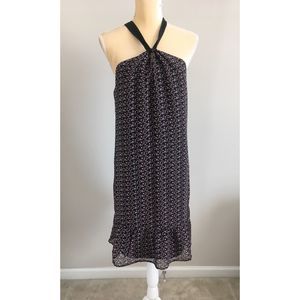 Maison Jules Black Combo Sleeveless Floral Print A-line Halter Neck Dress Sz 12